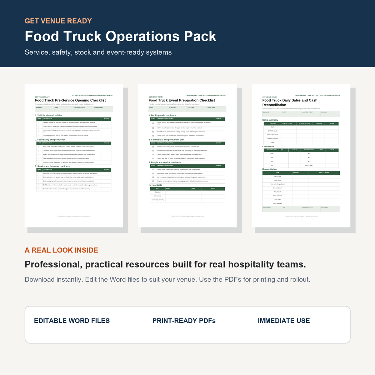 Food Truck Operations Pack — real templates included