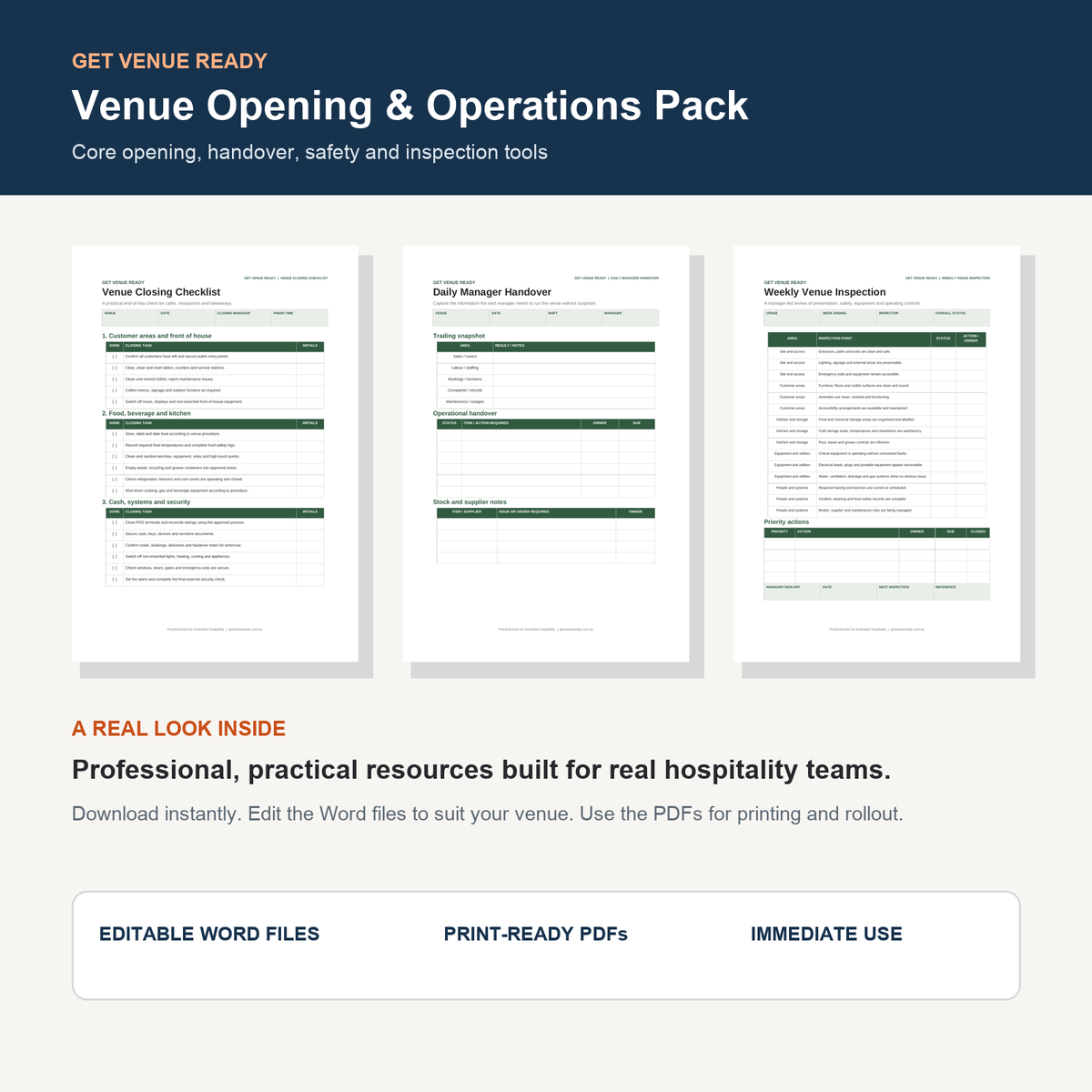 Venue Opening & Operations Pack — real templates included