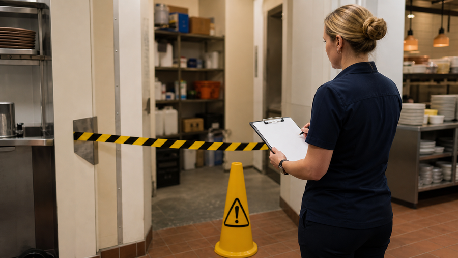Venue supervisor documenting an isolated back-of-house hazard in an incident report.