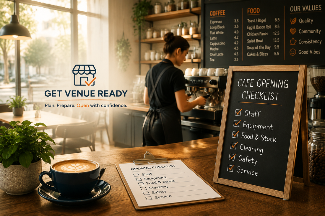 Café manager checking the coffee station before opening for service