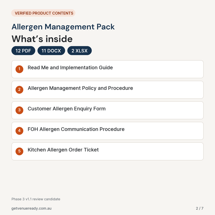 Verified file contents and formats for Allergen Management Pack.