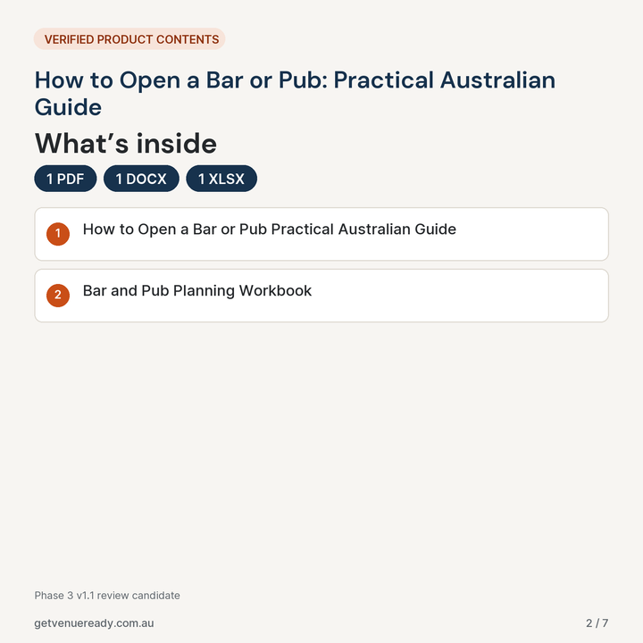 Verified file contents and formats for How to Open a Bar or Pub: Practical Australian Guide.
