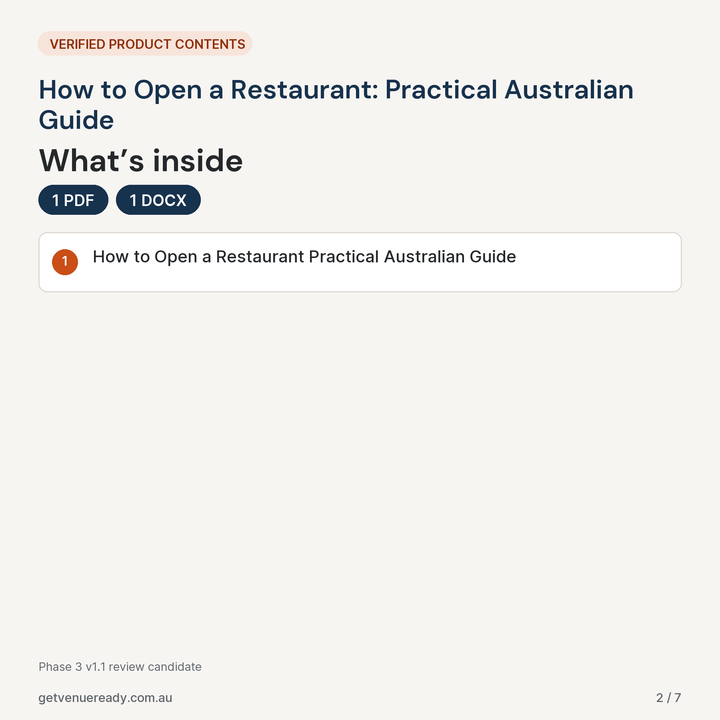Verified file contents and formats for How to Open a Restaurant: Practical Australian Guide.