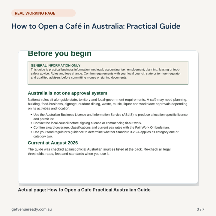 Real working page from How to Open a Café in Australia: Practical Guide, shown at a readable scale.
