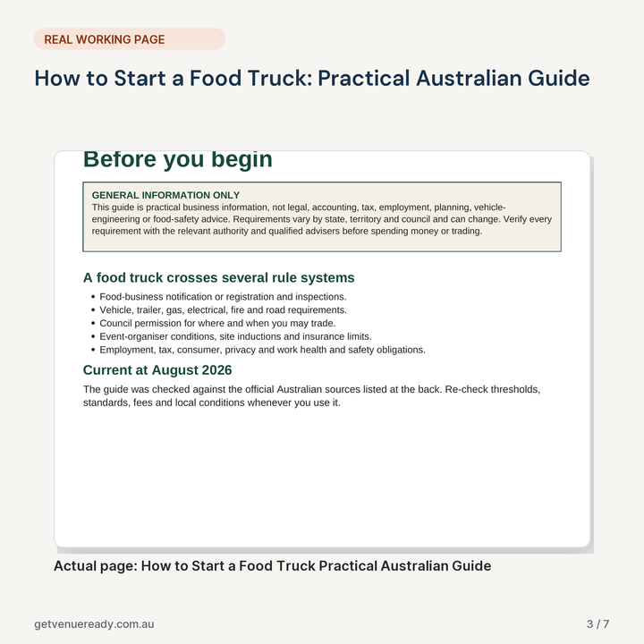Real working page from How to Start a Food Truck: Practical Australian Guide, shown at a readable scale.