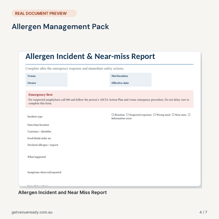 Real document preview from Allergen Management Pack.