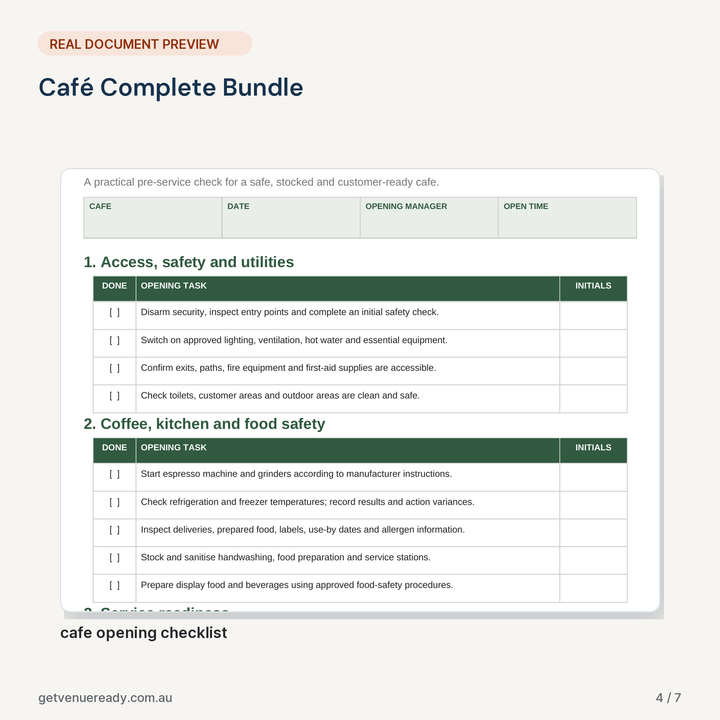 Real document preview from Café Complete Bundle.