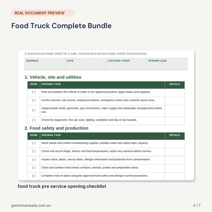 Real document preview from Food Truck Complete Bundle.