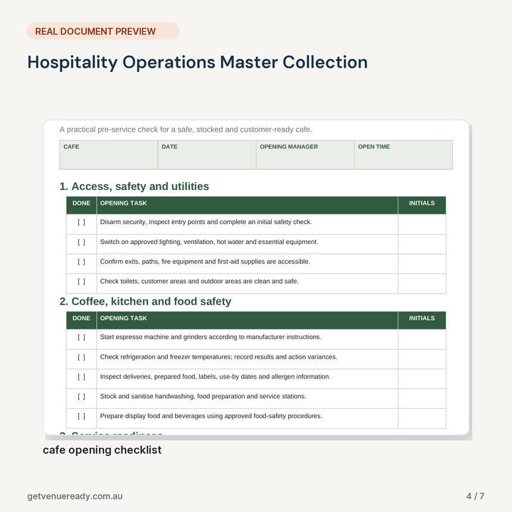 Real document preview from Hospitality Operations Master Collection.