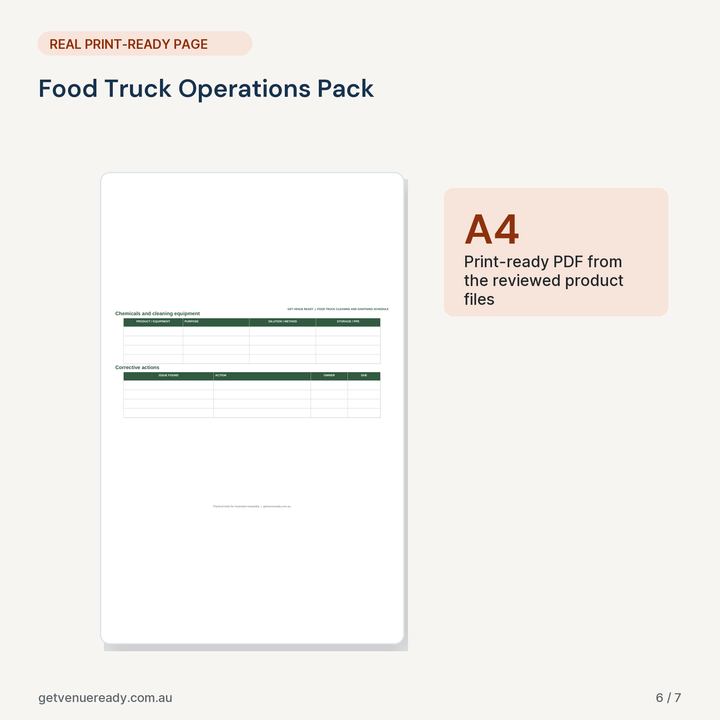 Print-ready A4 example from Food Truck Operations Pack, using a real page from the reviewed files.