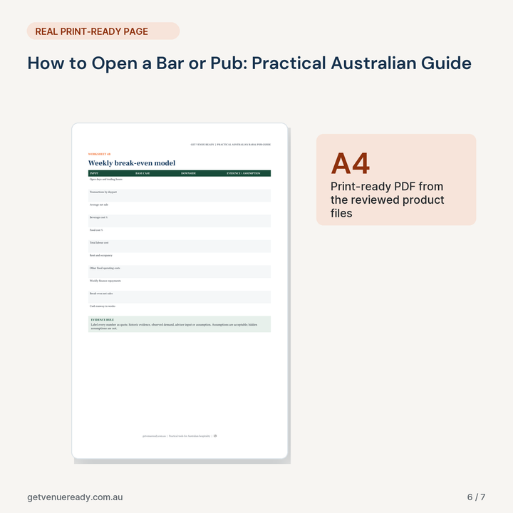 Print-ready A4 example from How to Open a Bar or Pub: Practical Australian Guide, using a real page from the reviewed files.