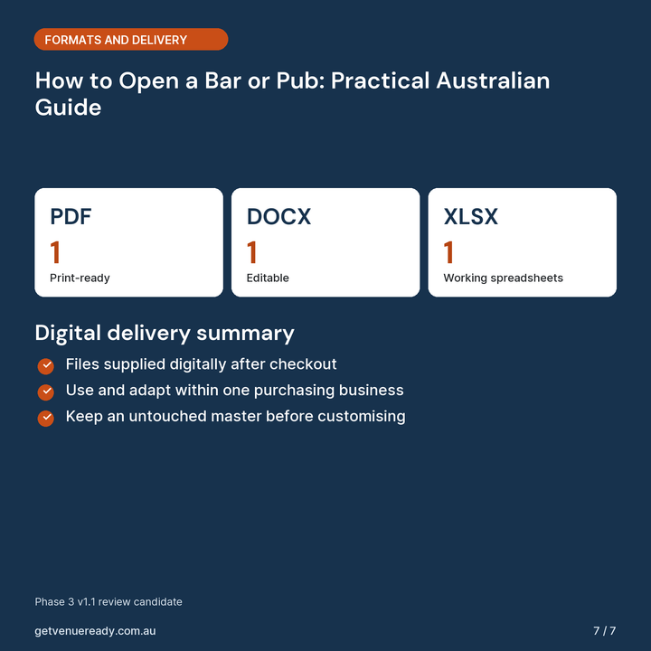 File formats and digital delivery summary for How to Open a Bar or Pub: Practical Australian Guide.
