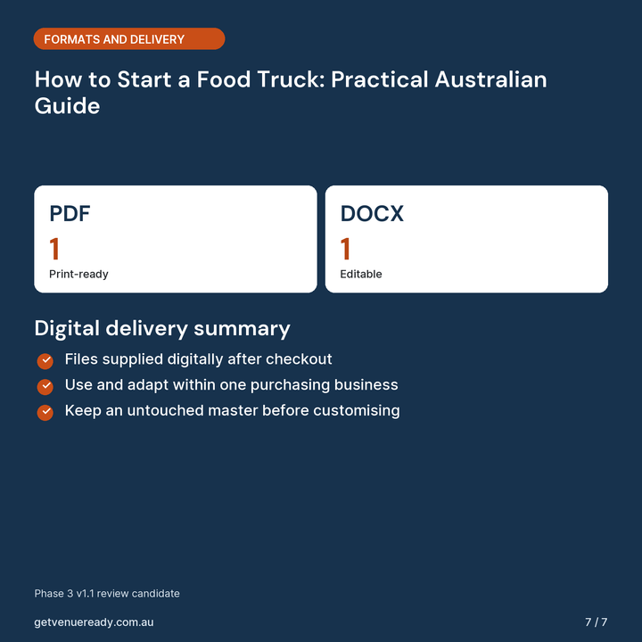 File formats and digital delivery summary for How to Start a Food Truck: Practical Australian Guide.