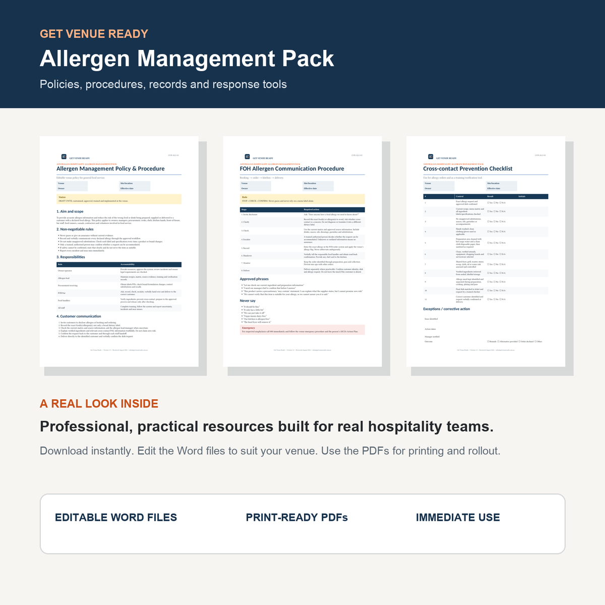 Allergen Management Pack — real templates included