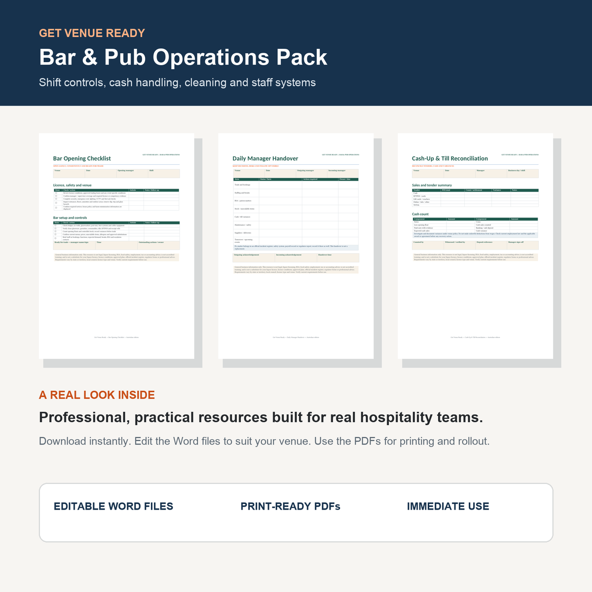 Bar & Pub Operations Pack — real templates included