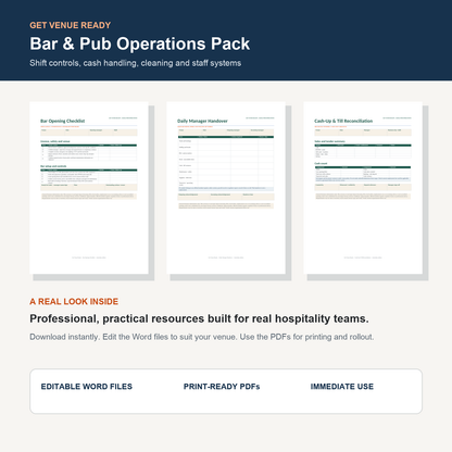 Bar & Pub Operations Pack — real templates included
