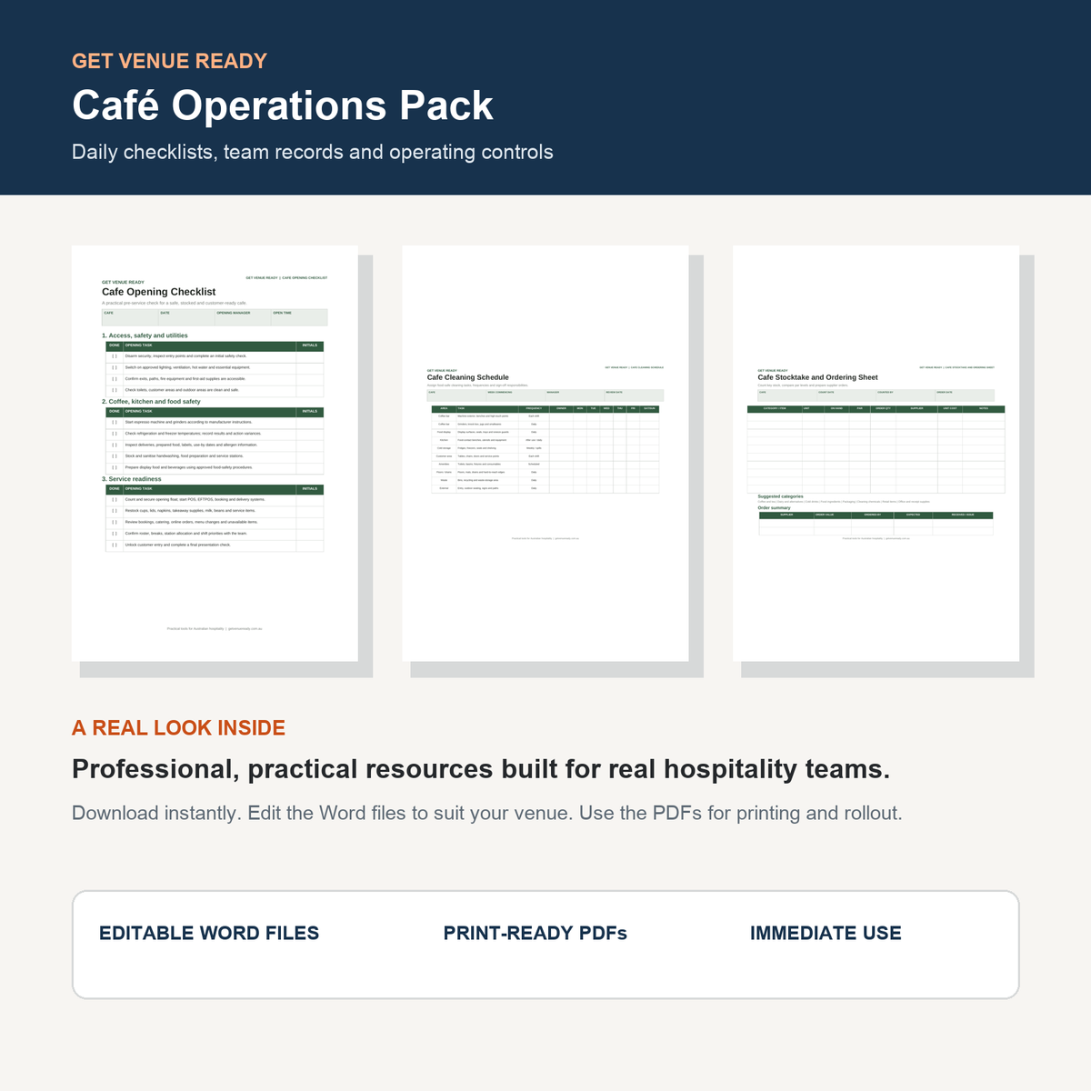 Café Operations Pack — real templates included