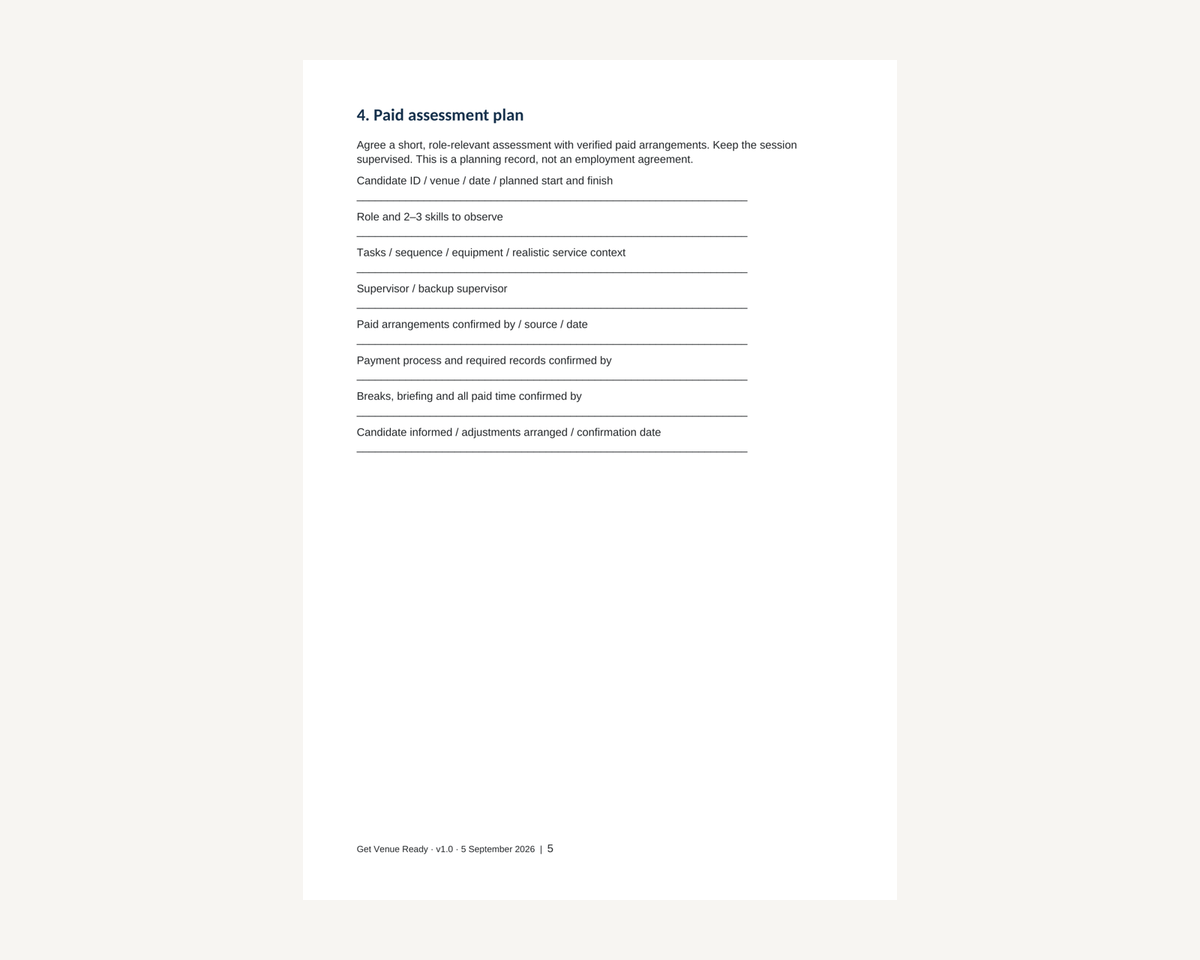 Preview from the completed Hospitality Hiring and Paid-Trial Assessment Kit