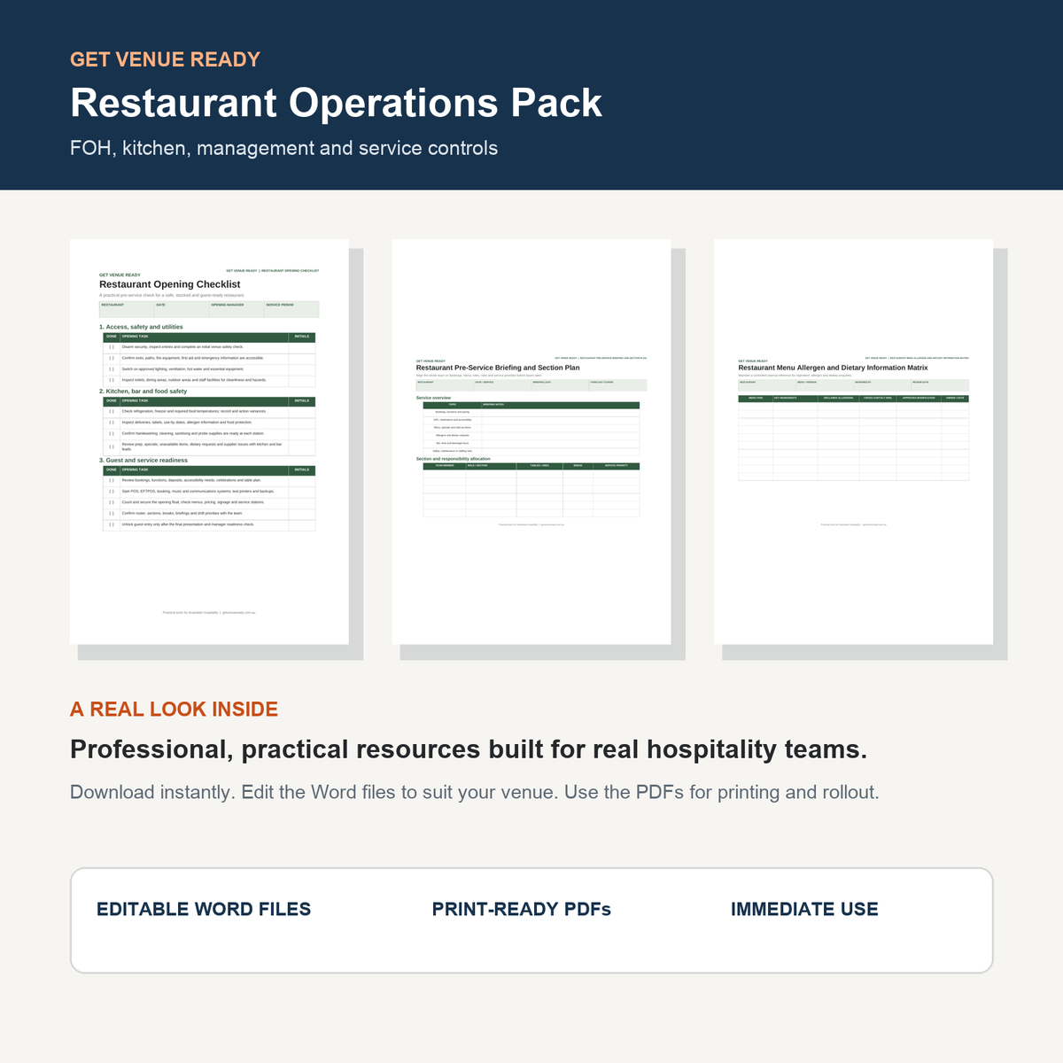 Restaurant Operations Pack — real templates included
