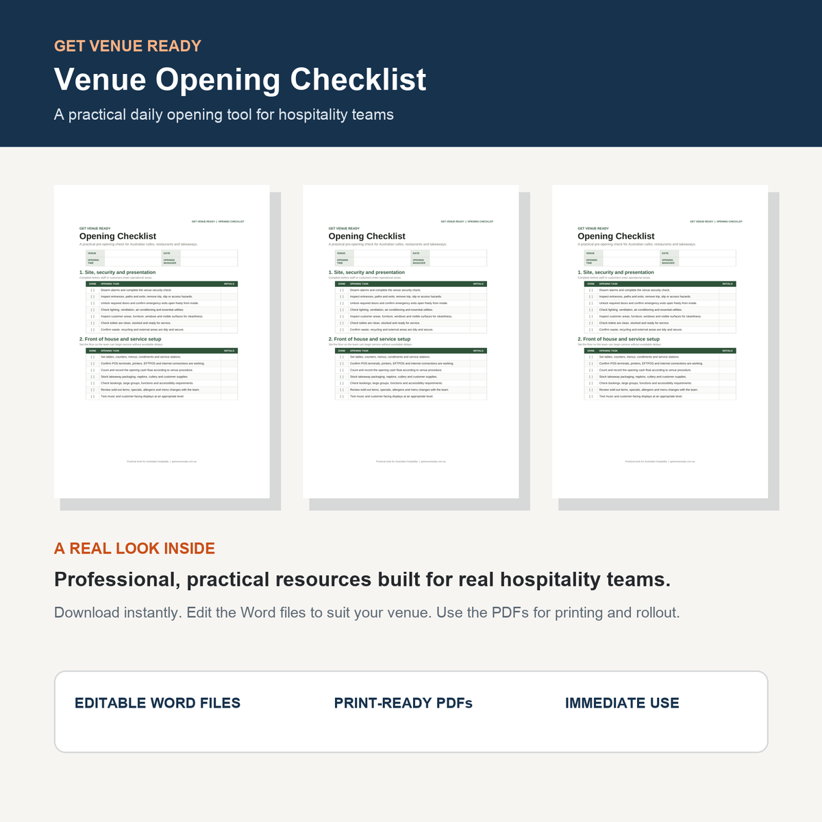 Venue Opening Checklist — real pages